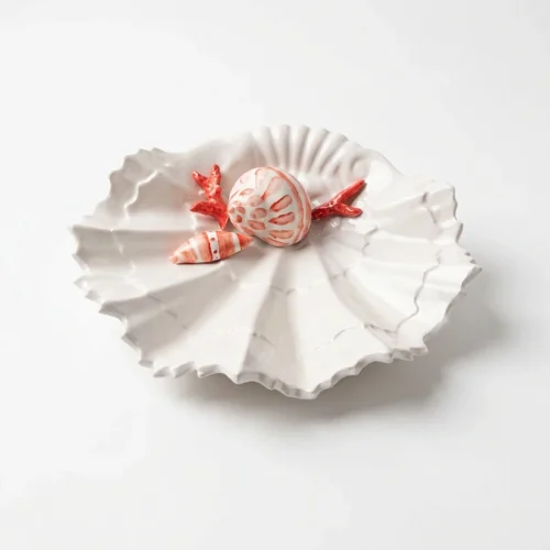 Schelpen bordje rood koraal